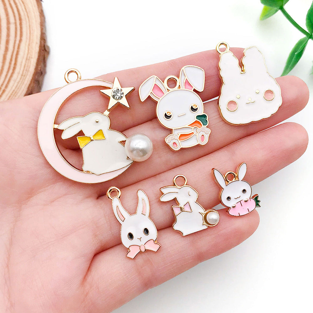 Enamel Zinc Alloy Rabbit Enamel Charm Pendants