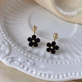 Gold Acrylic Flower Ear Jacket Earrings White Black Dual Wear view 6