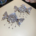 Silver Crystal Butterfly Mesh Duckbill Hair Clips Pair view 6