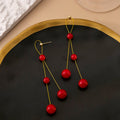 White and Red Pearl Look Wire Cascade Long Earrings view 7