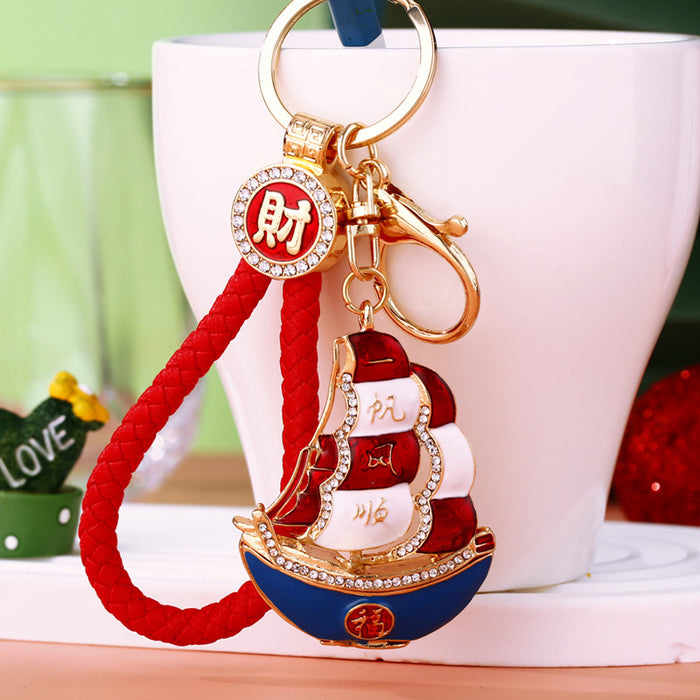 Jeweled Fortune Sailboat Keychains with Three Braided and One Plain Loop