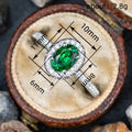 Green Oval Solitaire Halo Slim Ring In Silver Tone view 4