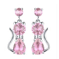 Silver Tone Cat Dangle Earrings Colored Stones 9 Colors view 5