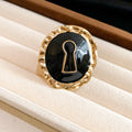 Gold Tone Keyhole Enamel Open Rings And Stud Earrings view 6
