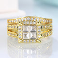 Gold-Tone Three-Piece Square Halo Ring Set with Clear Stone Details view 2