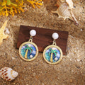 Eleven Ocean Scene Pearl Look Medallion Stud Earrings view 11