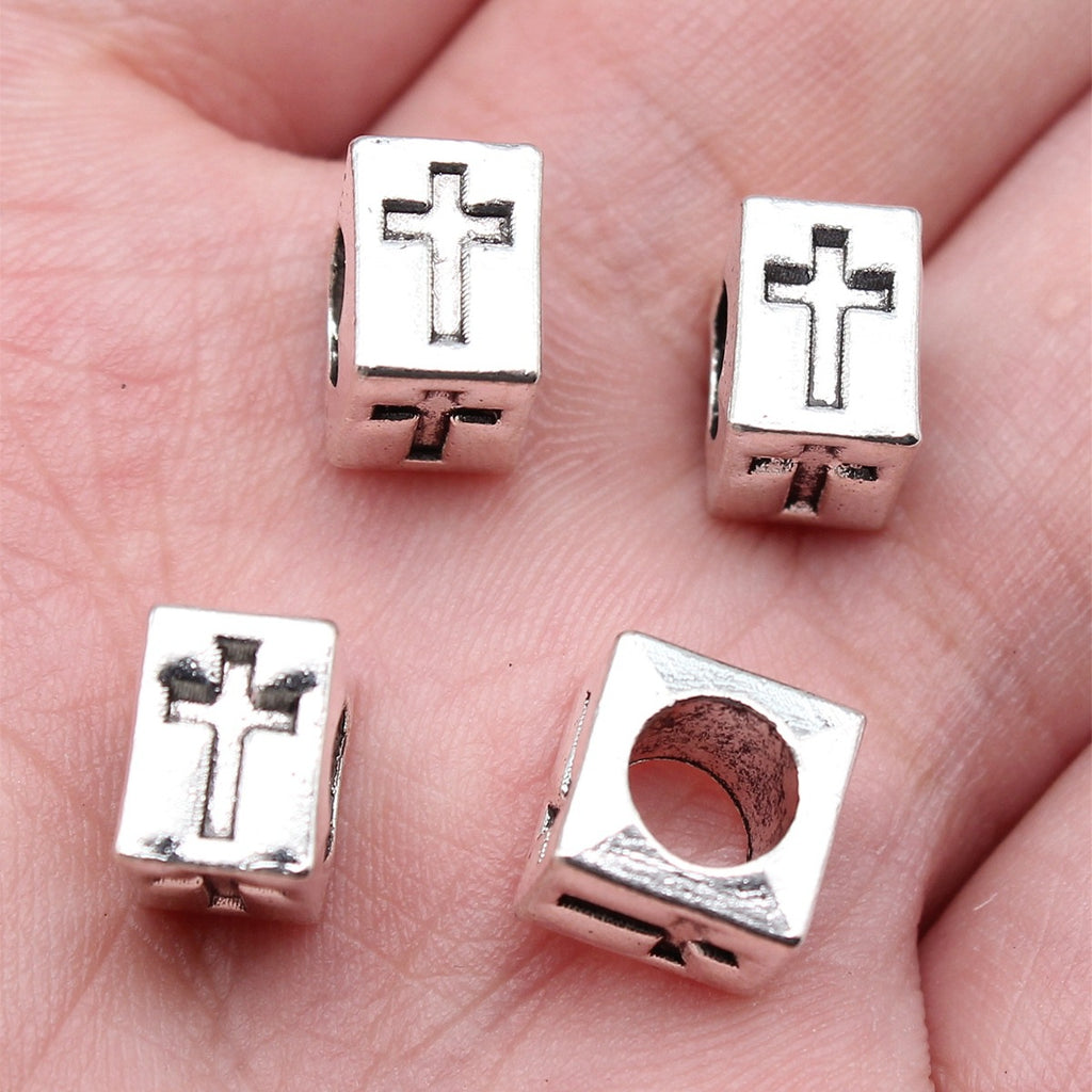 9x9x7mm 2.2g Multicolor Zinc Alloy Square Cross Large Hole Beads for Bracelet DIY Jewelry Making