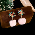 Snowflake Colorful Pom Pom Holiday Dangle Stud Earrings view 4