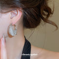 Layered Crescent Crystal Hoop Earrings in Silver Tone view 3