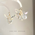 Iridescent Clear Acrylic Flower Drop Earrings Gold Hooks view 4