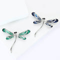 Glass Wing Dragonfly Brooch In Green Or Blue With Polished Metal Detail view 3