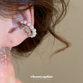 Pearl Rim Crystal Curved Ear Cuffs in Two Tones Statement Jewelry view 3
