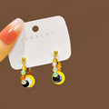 Multicolor Beaded Hoops Yellow Disc Gold Tone Earrings view 1