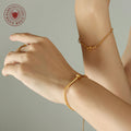 Lucky Knot Bar Bead Chain Bracelet Gold Steel Tone view 2