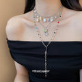 Multicolor Shell Pearl and Starfish Layered Y Necklaces view 3