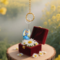 Blue Praying Angel Golden Wings Printed Wood Keychain Ring view 4