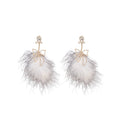 White Feather and Crystal Bow Dangle Stud Earrings view 5