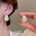 Enamel Floral Crystal C Hoop Earrings in White and Blue view 3