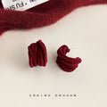 Flocked Geometric Half-Hoop Stud Earrings Wine and Brown view 3