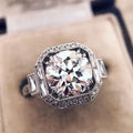 Antique Silver Round Halo Crystal Ring in Polished Metal view 1