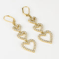Gold-Tone Brass Triple Open Heart Drop Earrings with Cubic Zirconia view 3