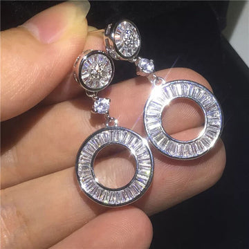Crystal Open Circle Drop Stud Earrings With Clear Stone Accents