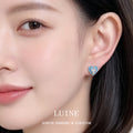 Silver Tone Aqua Clear Stone Heart Stud Earrings For Women view 3