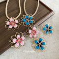 Gold Enamel Flower Stud Earrings Choker Rope Necklace Styles view 4
