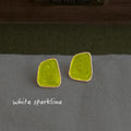 Gold Tone Lime Green Irregular Enamel Stud Earrings For Women view 1