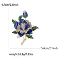 Enamel Rose Brooch Red or Blue Rhinestone Gold Leaf Pin view 7