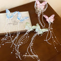 Green Pink Or Blue Sheer Butterfly Hair Clip With Long Bead Chains view 1