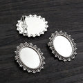 Three Ornate Silver Tone Oval Brooch Cabochon Setting Designs view 4