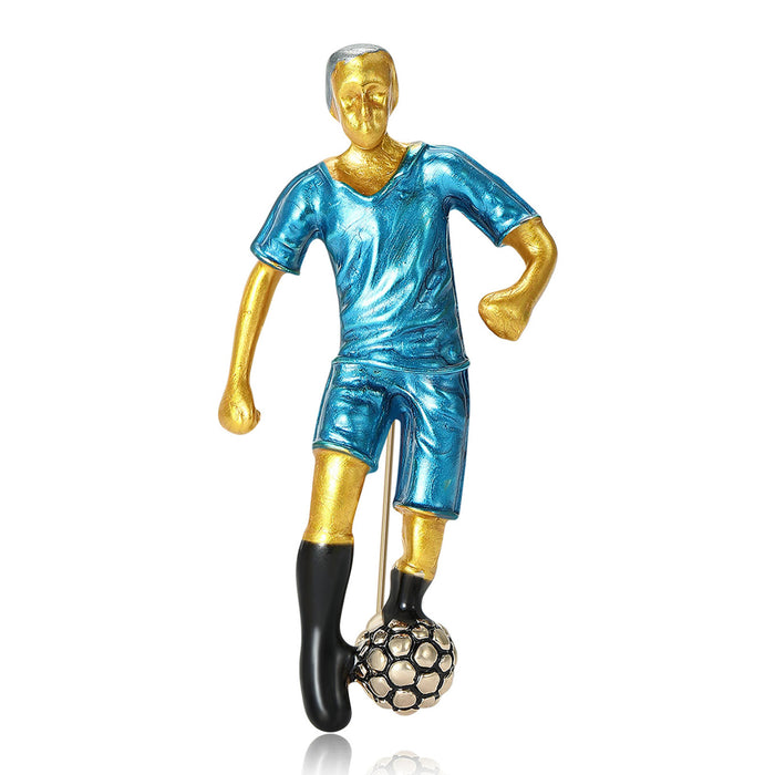 Enamel Soccer Player Brooch in Red and Blue Kits for Jackets and Scarves
