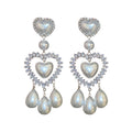 Silver Tone Crystal Heart Drop Earrings With White Pearl Dangles view 5