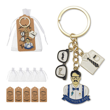 Dad Glasses Shirt and Father Charm Key Ring with Gold Tone Chain