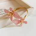Open Dual Flower Enamel Cuff Bracelets Gold Silver view 6