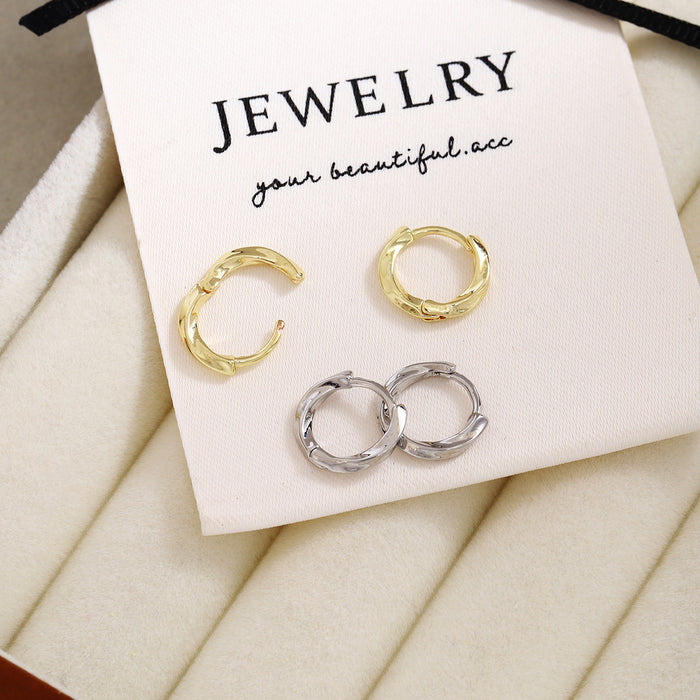 Gold and Silver Molten Look Compact Open Hoop Earrings