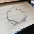 Silver Tone Double Strand Butterfly Bracelet With Clear Crystal Row view 2