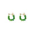 Gold Tone Green Beaded Small Hoop Stud Earrings For Women view 5