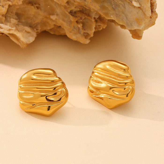Gold Irregular Hammered Ripple Stud Earrings Stainless