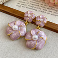 Lavender Flower Drop Earrings with Pearly Petals and Round Centers view 2