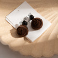 Red and Brown Fabric Rose Black Top Dangle Earrings view 7