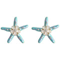Blue Enamel Starfish Stud Earrings Flower Pearl Rhinestone view 5