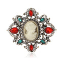 Cameo Woman Profile Brooch With Red Green and Clear Crystals view 5