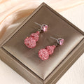 Pink Crystal Look Double Gourd Long Dangle Stud Earrings view 3