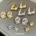 Crinkled Geometric Stud Earrings in Gold and Silver view 1