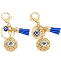 Blue Evil Eye Filigree Round Pendant Keychain with Tassel view 5