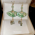 Green Fan And Bamboo Tassel Hook Earrings With Decorative Details view 4