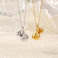 Dual Teardrop Pendant Necklace Gold Or Steel Long Chain Style view 4