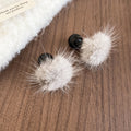 Faux Fur Double Ball Stud Earrings in Black Gray and Red view 7